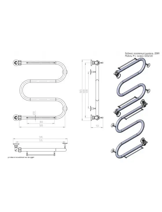 Полотенцесушитель Двин M 60/50 c полкой 3/4 (полированный) - фото товара