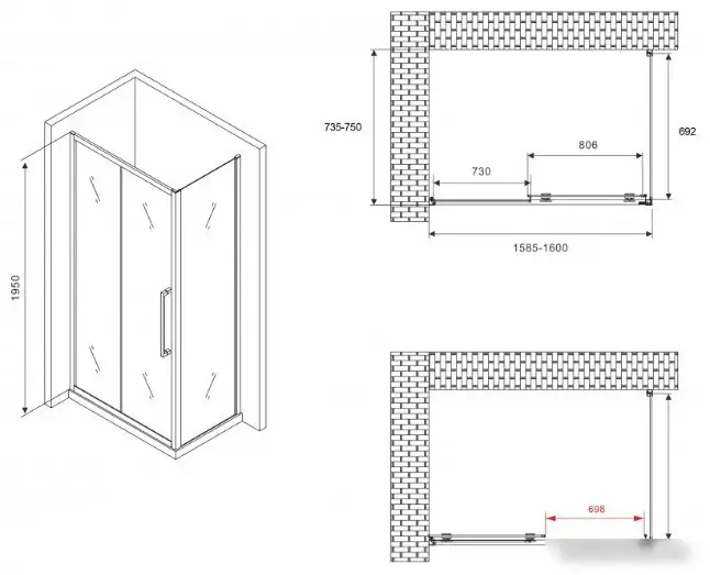 Душевой уголок Abber Schwarzer Diamant AG30160MH-S75M - фото товара