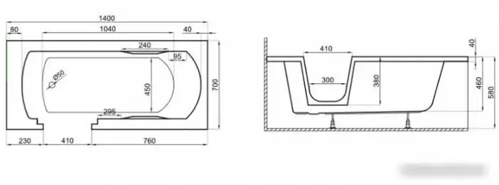 Ванна Polimat Vovo 140x70 00276 (белый) - фото товара