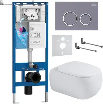 Унитаз подвесной Roxen Titan в комплекте с инсталляцией StounFix Dual Fresh 6 в 1 967213 (кнопка: бетон) - изображение в каталоге