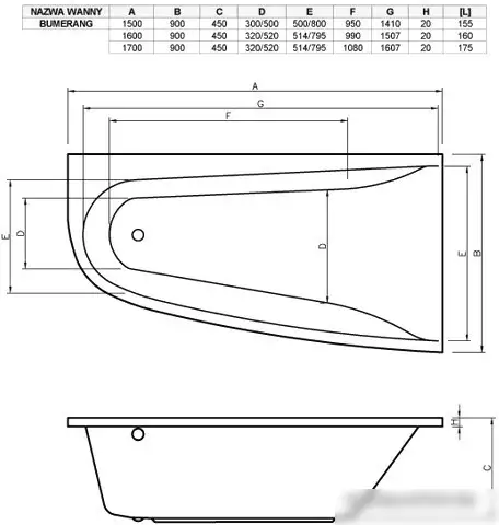 Ванна Vayer Boomerang 160x90 - фото товара