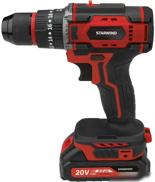 Ударная дрель-шуруповерт StarWind CD20-2.0/2.0HS1 (с 2-мя АКБ, кейс) – фото товара