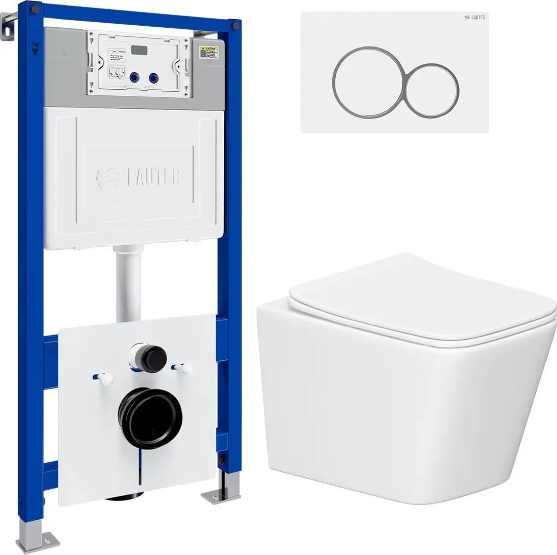Унитаз подвесной Lauter Square 214903 с кнопкой 219702E (круглая, белый) - фото товара