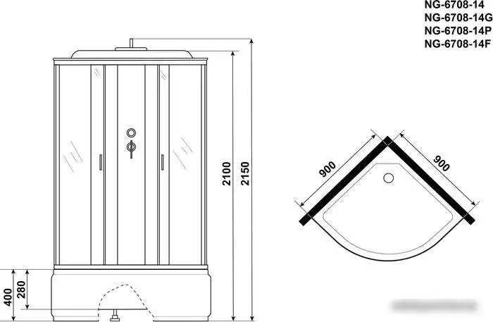 Душевая кабина Niagara NG-6708-14G 90x90x215 - фото товара