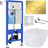 Унитаз подвесной Roxen Antares в комплекте с инсталляцией StounFix Dual Fresh 6 в 1 968010 (кнопка: золото глянцевое ) - изображение в каталоге