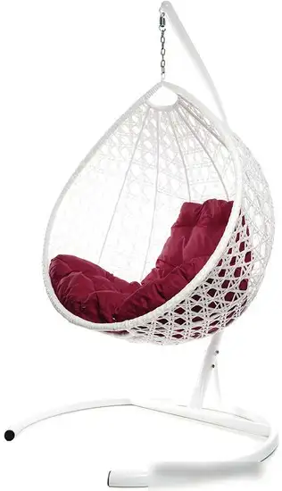 Подвесное кресло M-Group Капля Люкс 11030102 (белый ротанг/бордовая подушка) – фото товара