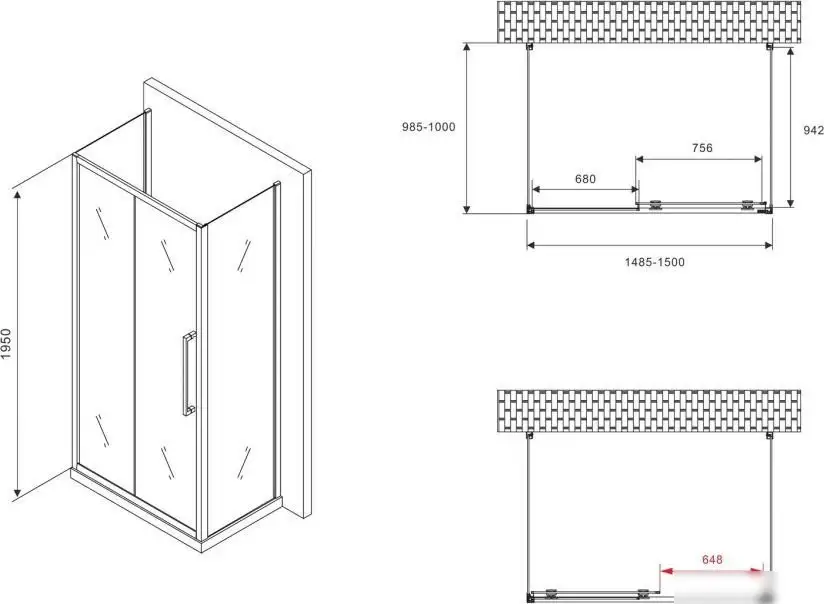 Душевой уголок Abber Schwarzer Diamant AG30150BMH-S100BM-S100BM - фото товара