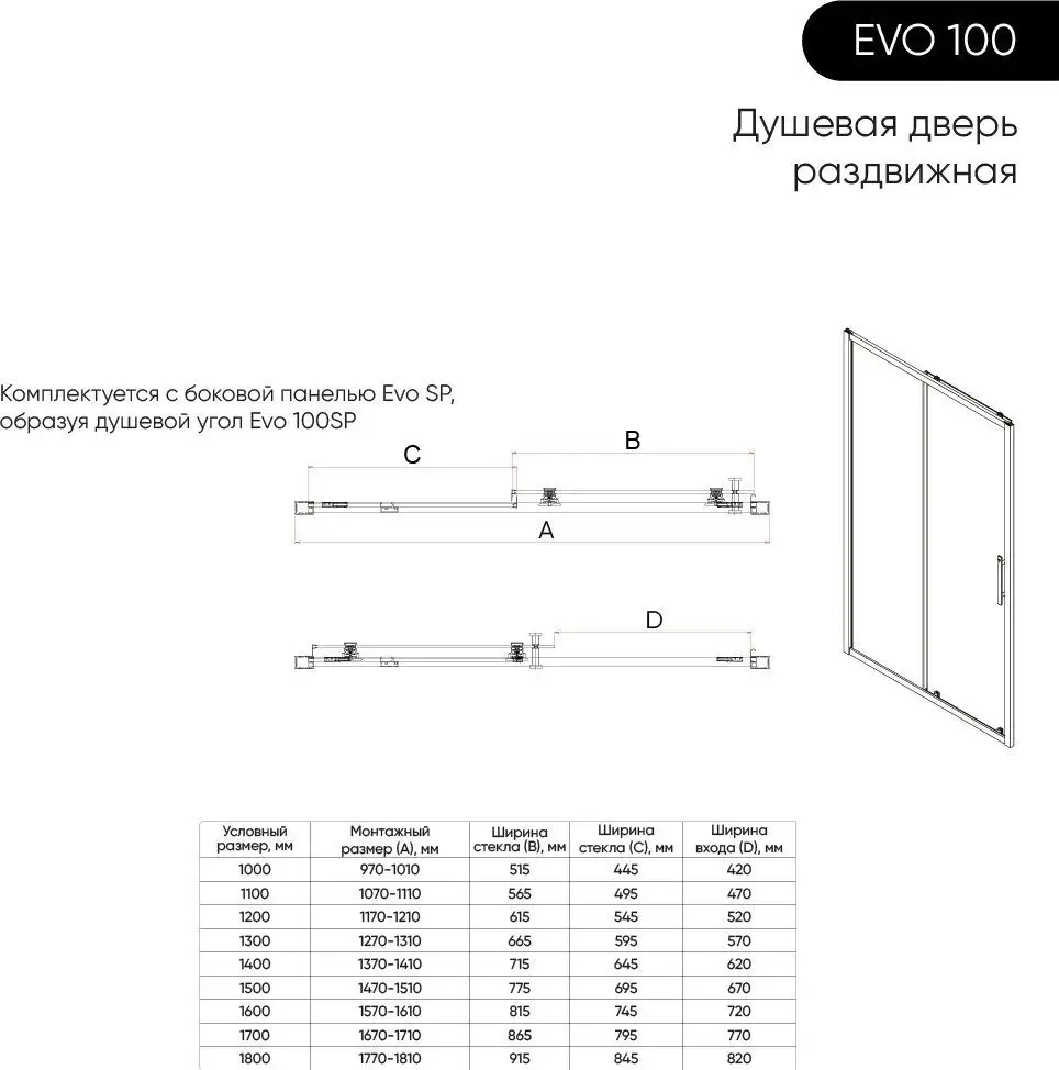 Душевая дверь Veconi E1 140x195 E1-B-140-01-C9 (стекло прозрачное/черный матовый) - фото товара