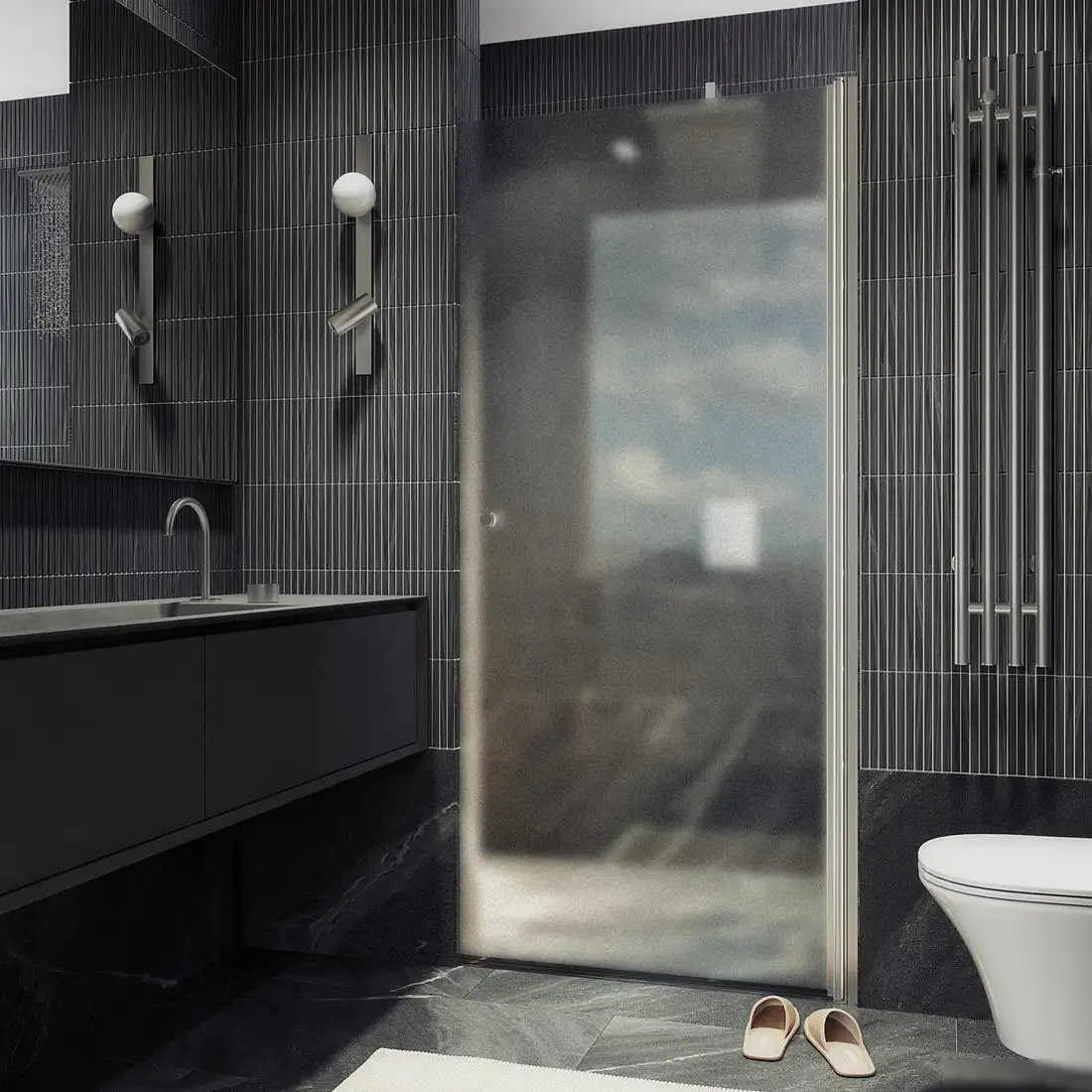 Душевая дверь MaybahGlass 198x60 MGD-453-5 (сатин стекло/хром матовый) - фото товара