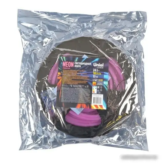Светодиодная лента Uniel ULS-N11-2835-120LED-m-8mm-IP67-DC24V-10W-m-15M-PINK – фото товара