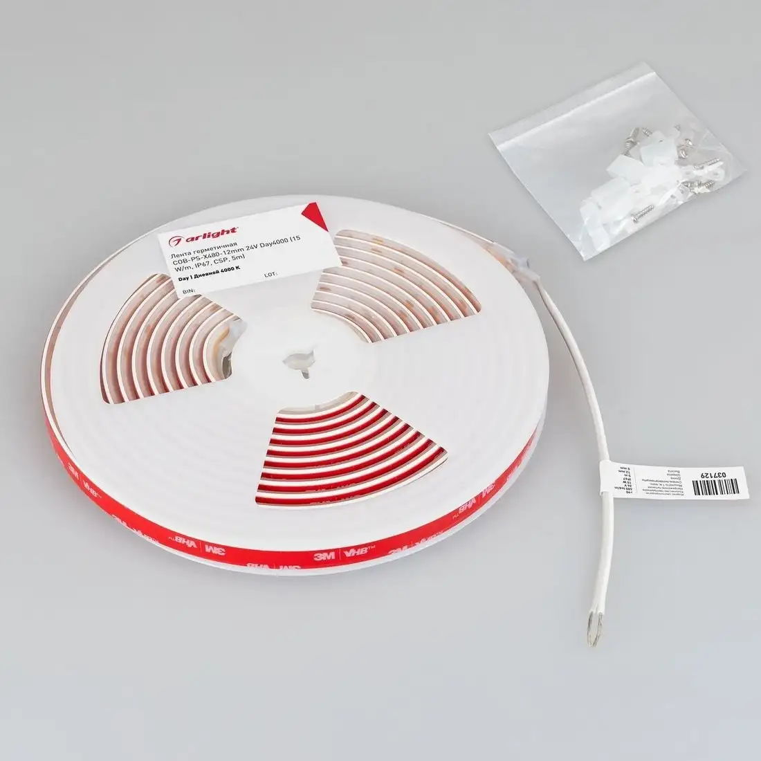 Светодиодная лента COB Arlight 5W/m 480Led/m CSP дневной белый 5M герметичная COB-PS-X480-12mm 24V Day4000 037129(1) – фото товара