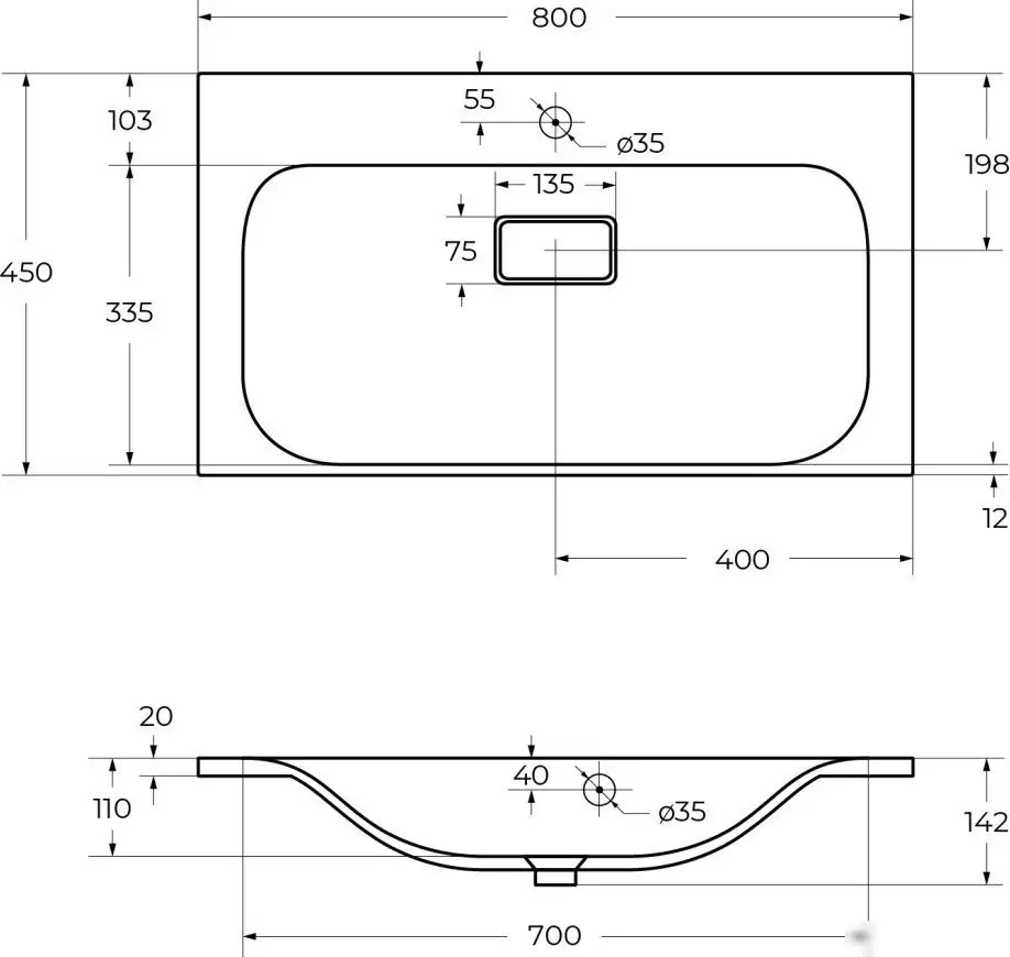 Умывальник BelBagno BB800/450-LV-MR-FT - фото товара