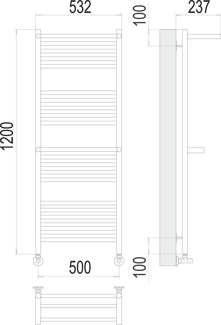 Полотенцесушитель TERMINUS Аврора 32/20 П22 500x1200 (с 2 полками) - фото товара