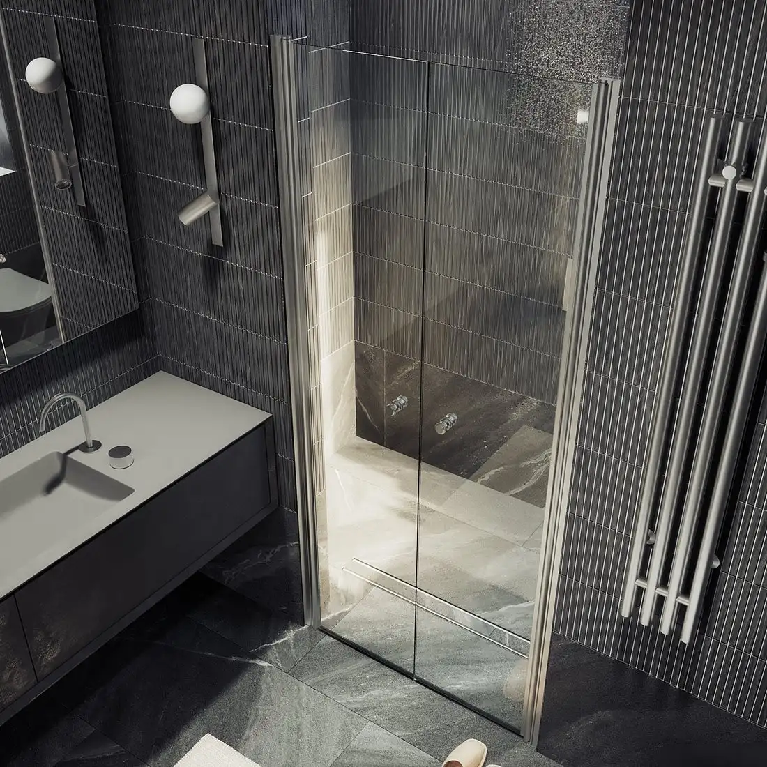 Душевая дверь MaybahGlass 198x120 MGD-425-5 (прозрачное стекло/хром матовый) - фото товара