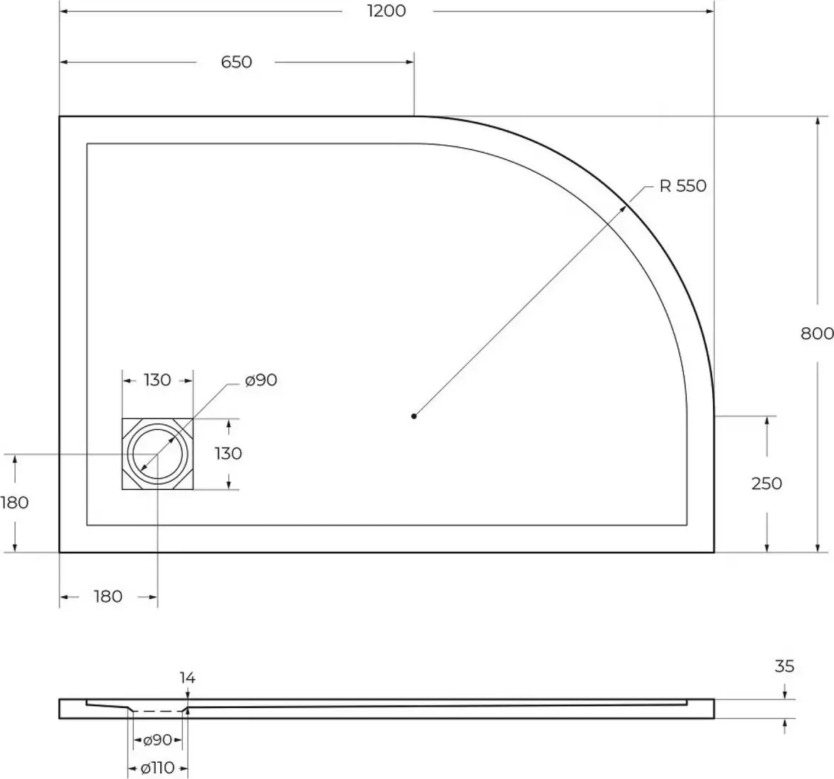 Душевой поддон BelBagno TRAY-MR-UNO-RH-120/80-550-35-W-R-BO - фото товара