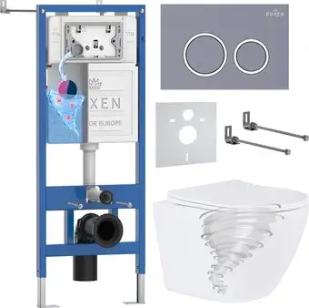 Унитаз подвесной Roxen Antares Tornado Long в комплекте с инсталляцией StounFix Dual Fresh 6 в 1 868430 (кнопка: серый бетон матовая) - изображение в каталоге