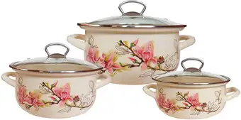 Набор кастрюль КМЗ Магнолия-1-Экстра стиль (3 шт, слоновая кость) – изображение в каталоге