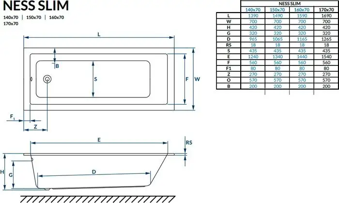 Ванна Excellent Ness Mono 170x70 (с ножками) - фото товара
