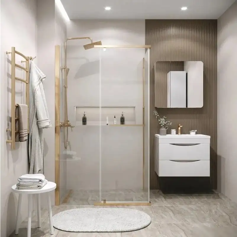 Душевая стенка Grossman Pragma 90x195 200.K33.03.90.32.00 (золото сатин,стекло прозрачное) - фото товара