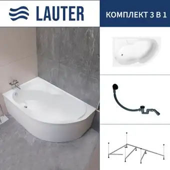 Ванна Lauter Geneva 170x105 2103170L (с каркасом и сифоном 21Y31001 матовый черный) - изображение в каталоге
