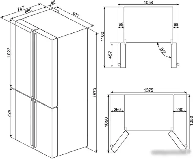 Четырёхдверный холодильник Smeg FQ960BL5 - фото товара