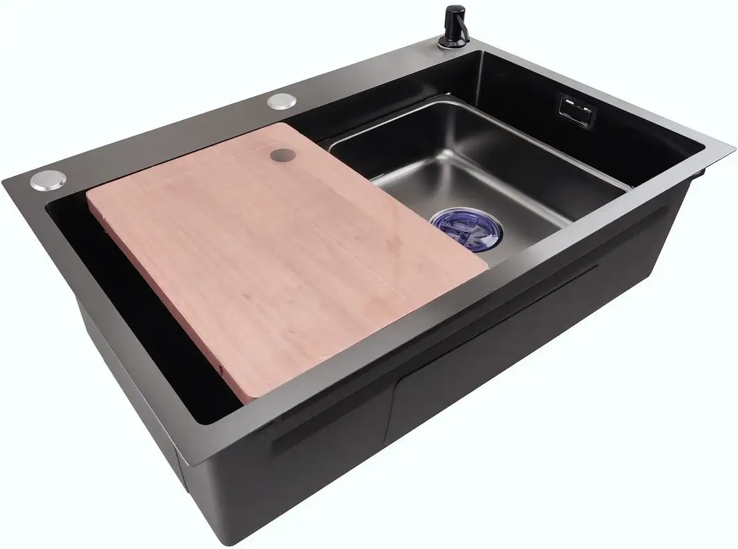 Кухонная мойка Stellar Decor S7045NB-A-D (нано черный, c доской) - фото товара