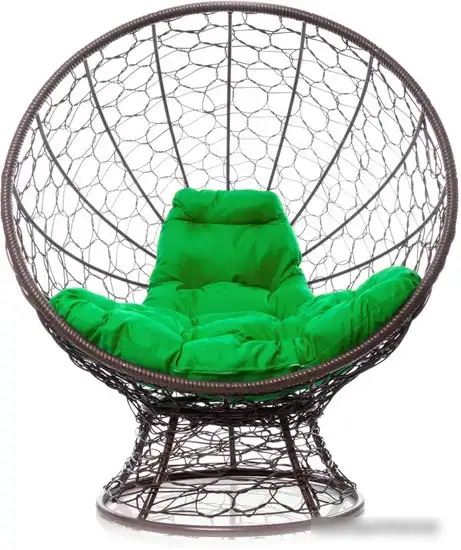 Кресло M-Group Кокос на подставке 11590204 (коричневый ротанг/зеленая подушка) – фото товара