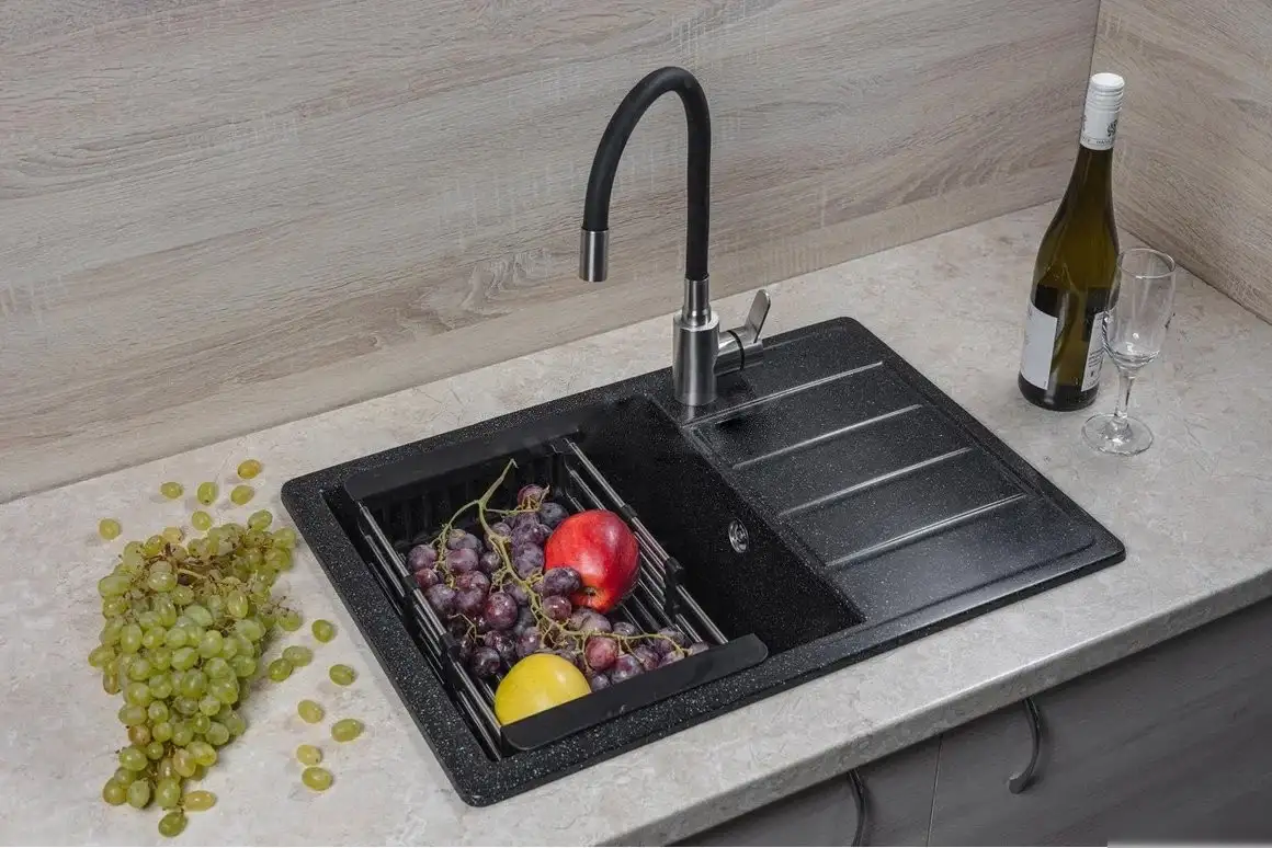 Кухонная мойка Marblan Recta L (черный, с сифоном) - фото товара