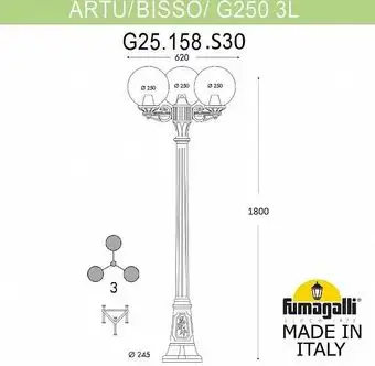 Городской фонарь Fumagalli Artu Bisso/G250 3L FU_G25.158.S30.AZF1R – изображение в каталоге