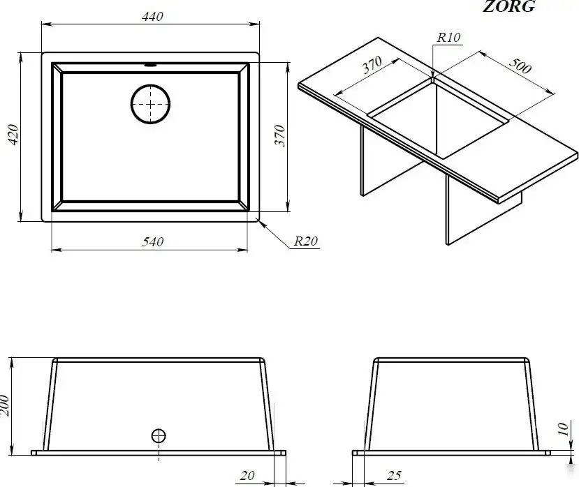 Кухонная мойка ZorG Fast 54 Premium black metallic - фото товара