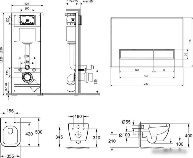 Унитаз Lavinia Boho Relfix One Rimless 7 в 1 75110126 (черный/белый стекло) - фото товара