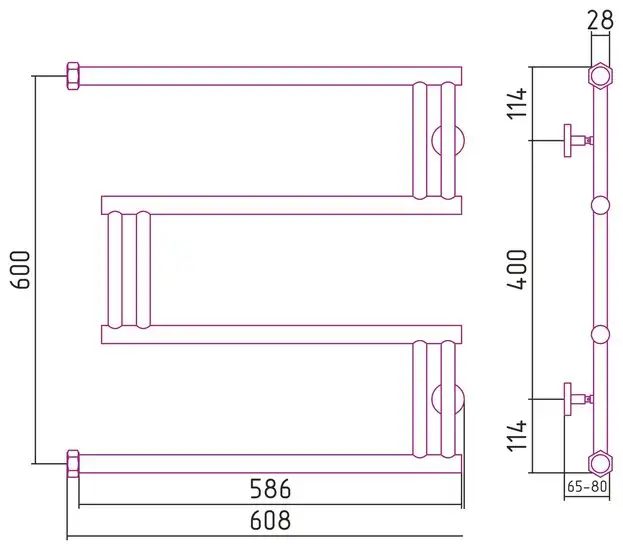 Полотенцесушитель Сунержа High-Tech model "M+" 600х600 00-4050-6060 - фото товара