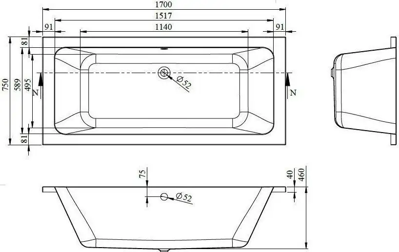 Ванна Bonito Home Oslo 170x75 BH-OS-701-170-75/Su (с ножками) - фото товара