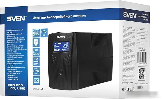 Источник бесперебойного питания SVEN Pro 650 (LCD, USB) – фото товара