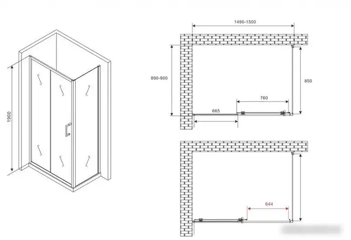 Душевой уголок Abber Schwarzer Diamant AG30150B5-S90B5 - фото товара