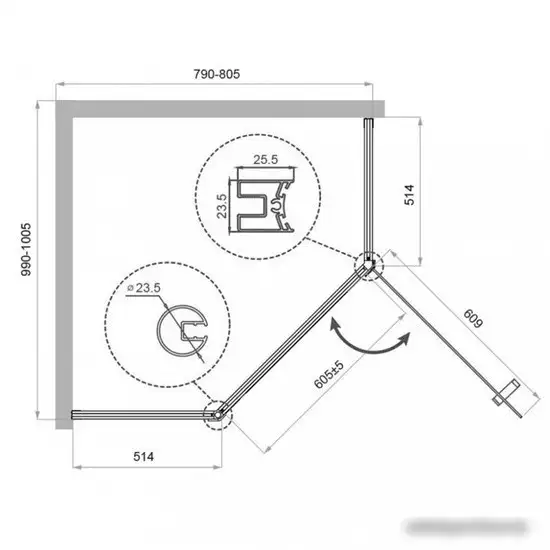 Душевой уголок BelBagno UNO-195-PH-1-100/80-C-Cr - фото товара
