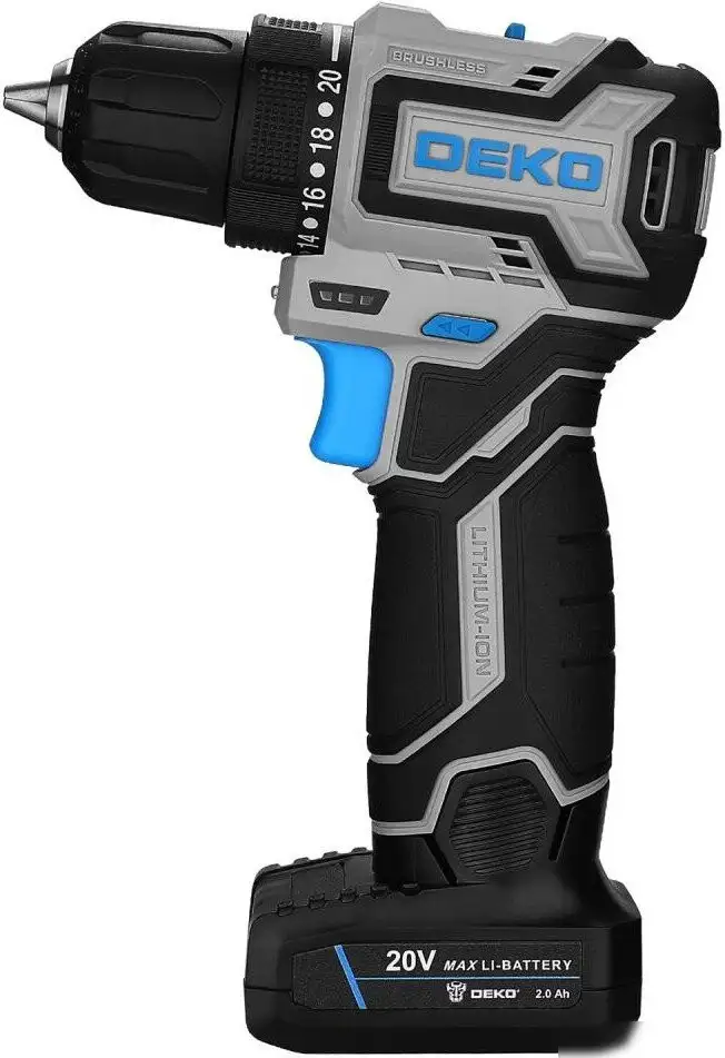 Дрель-шуруповерт Deko Sharker 20V PRO 084-1035 (с 2-мя АКБ, кейс) – фото товара