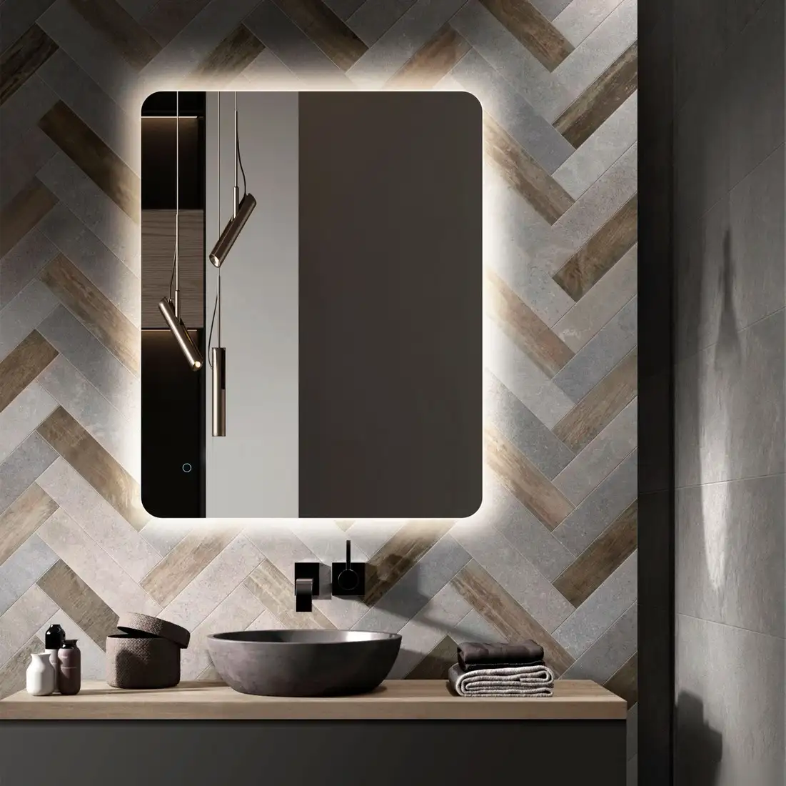 Алмаз-Люкс Зеркало Hanoi 10080s-4 (с подсветкой, с сенсорной кнопкой) – фото товара