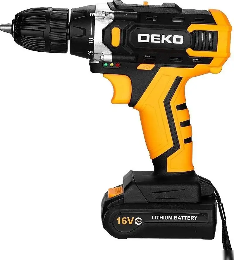 Дрель-шуруповерт Deko Sharker 16V 083-1108 (с 2-мя АКБ, кейс) – фото товара