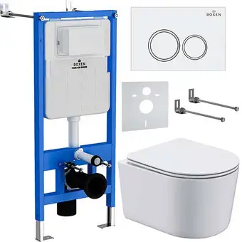 Унитаз подвесной Roxen Simple Compact в комплекте с инсталляцией StounFix Slim 6 в 1 906789 (кнопка: белый глянец) - изображение в каталоге