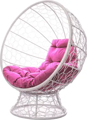 Кресло M-Group Кокос на подставке 11590108 (белый ротанг/розовая подушка) – изображение в каталоге