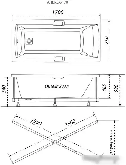 Ванна Triton Алекса 170x75 (с ножками) - фото товара