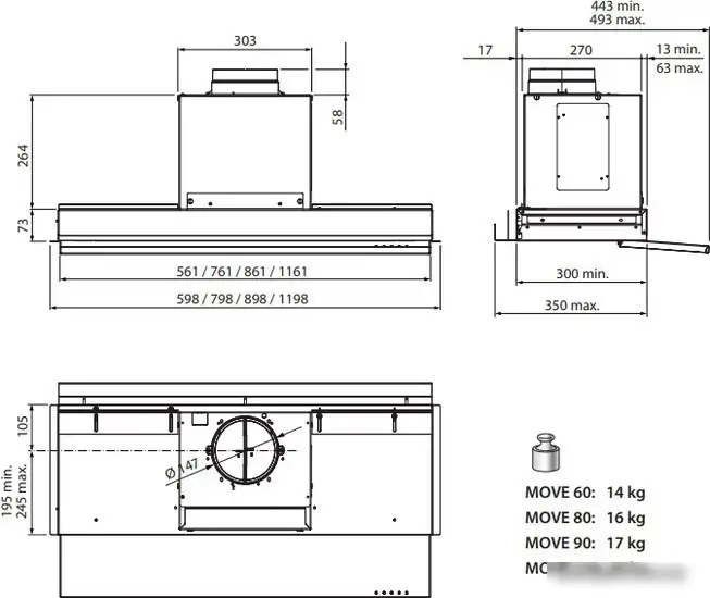 Кухонная вытяжка Falmec Move Design 60 800 м3/ч (черный) - фото товара