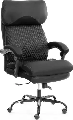 Офисное кресло TetChair Chief metalBL кожзам/ткань (черный/черный стеганный) – изображение в каталоге