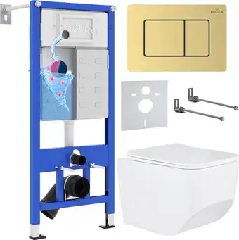 Унитаз подвесной Roxen Boro в комплекте с инсталляцией StounFix Dual Fresh 6 в 1 968466 (кнопка: брашированное золото) - изображение в каталоге