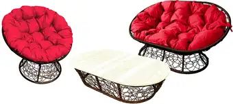 Набор садовой мебели M-Group Мамасан, Папасан и стол 12140206 (коричневый ротанг/красная подушка) – изображение в каталоге