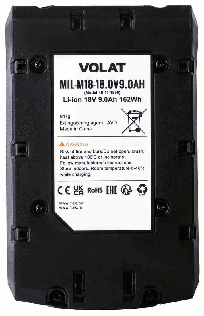 Аккумулятор VOLAT MIL-M18 (18В/9 Ah) – фото товара