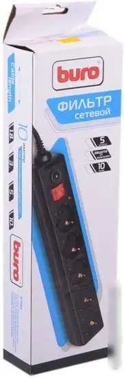 Сетевой фильтр Buro 5 розеток, черный, 3 м [500SH-3-B] – фото товара