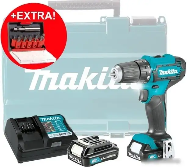 Дрель-шуруповерт Makita DF333DYX14 (с 2-мя АКБ, кейс +набор оснастки) – фото товара