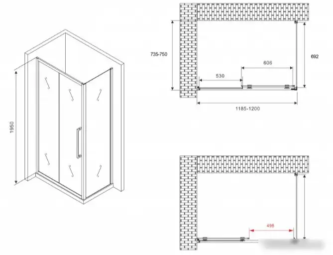 Душевой уголок Abber Schwarzer Diamant AG30120MH-S75M - фото товара